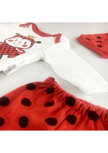 Uğurböceği Baskılı Çıtçıtlı Badili 3 Parça Penye Kız Bebe Takım modelleri