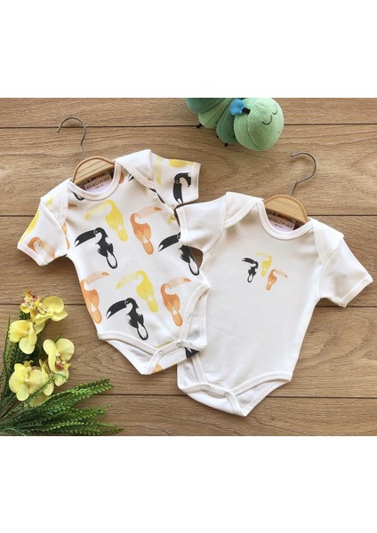 Penye 2'li Kısa kollu Body Papağan Desen