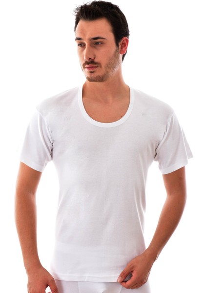 6 Adet 0104 Beyaz Yarım Kol Ribana Fanila Beyaz