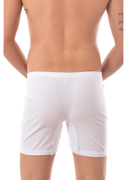 6 Adet 0110 Erkek Paçalı Boxer Beyaz Beyaz