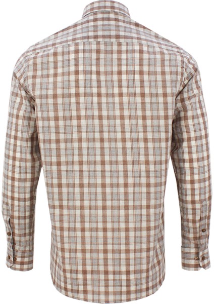 Kahverengi Klasik Kesim Düğmeli Yaka Cepli Kareli Erkek Gömlek fırsatları