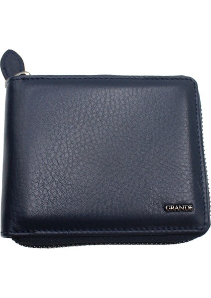 1579 Deri Fermuarlı Erkek Cüzdan Kartlık Lacivert