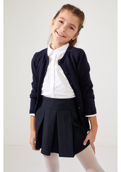 Kız Çocuk Okula Dönüş Bisiklet Yaka Düğmeli Triko Hırka N8407A620AU