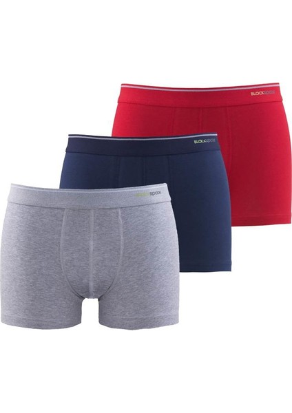 Erkek Boxer 3'lü Paket Tender Cotton 9670 - Gri Lacivert Kırmızı