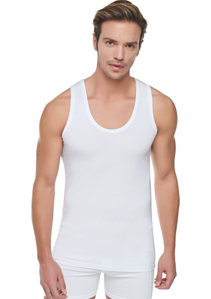 Erkek Beyaz Pamuklu Ribana Sporcu Atleti 3'lü Paket Esnek ve Nefes Alabilir