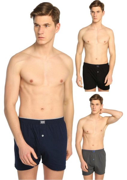 3'lü Paket Penye Düz Erkek Boxer