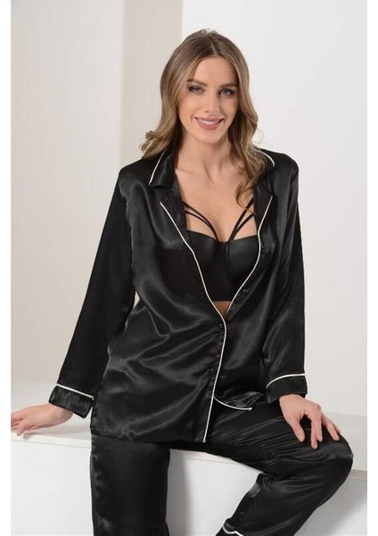 Biyeli Saten Pijama Takımı 66393