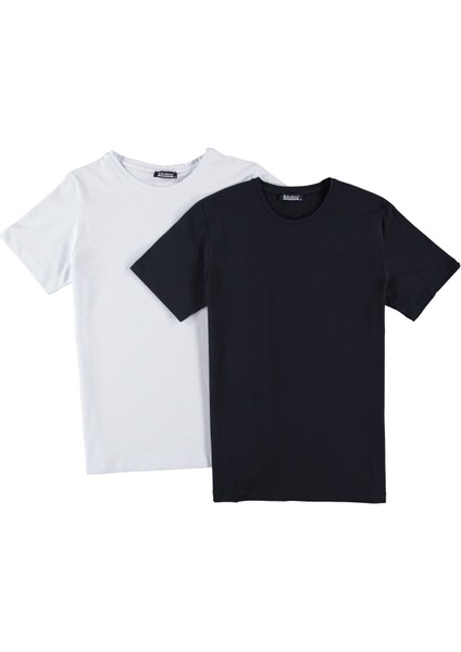 İkili Set T8569 Bisiklet Yaka Erkek T-Shirt-Beyaz - Lacivert fırsatları