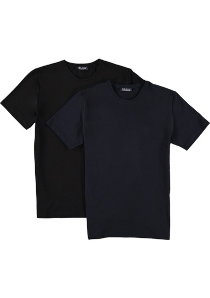 İkili Set T8569 Bisiklet Yaka Erkek T-Shirt-Lacivert - Siyah fırsatları