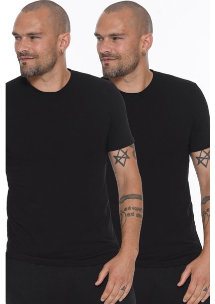 İkili Set T8569 Bisiklet Yaka Erkek T-Shirt
