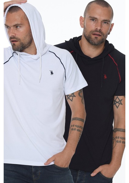 İkili Set T8570 Kapüşonlu Erkek T-Shirt-Beyaz - Lacivert