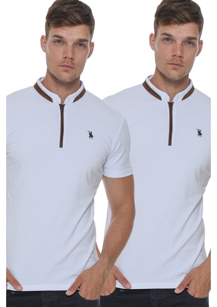 İkili Set T8571 Fermuarlı Erkek T-Shirt