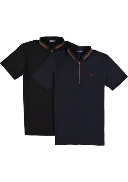 İkili Set T8571 Fermuarlı Erkek T-Shirt-Lacivert - Siyah fırsatları