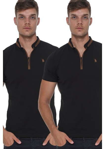 İkili Set T8571 Fermuarlı Erkek T-Shirt