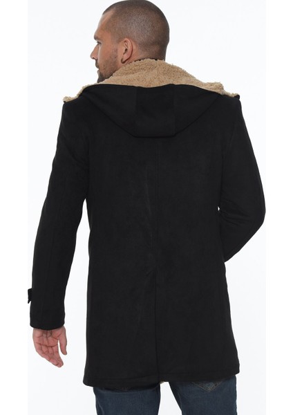Plt8399 Süet Görünümlü Erkek Palto-Siyah