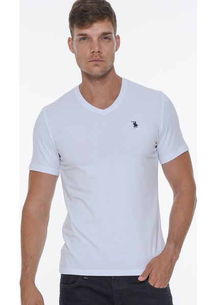 T8568 V Yaka Erkek T-Shirt-Beyaz