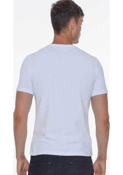 T8568 V Yaka Erkek T-Shirt-Beyaz fiyatları