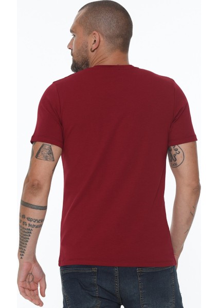 T8568 V Yaka Erkek T-Shirt-Bordo fiyatları