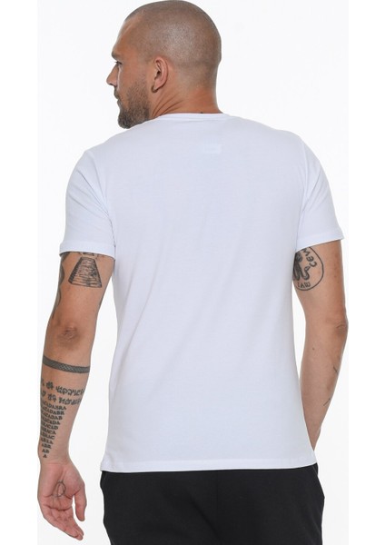 T8569 Bisiklet Yaka Erkek T-Shirt-Beyaz