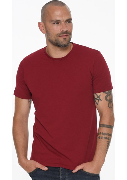 T8569 Bisiklet Yaka Erkek T-Shirt-Bordo