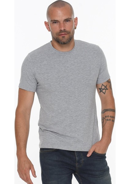 T8569 Bisiklet Yaka Erkek T-Shirt-Gri