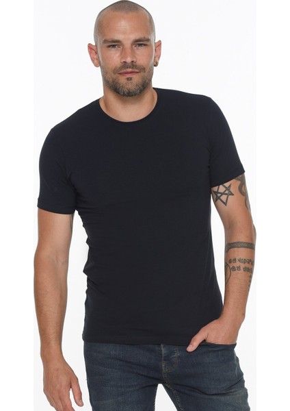 T8569 Bisiklet Yaka Erkek T-Shirt-Lacivert