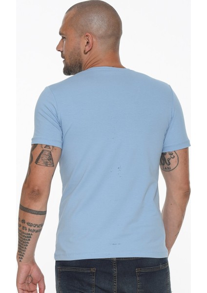 T8569 Bisiklet Yaka Erkek T-Shirt-Mavi fiyatları
