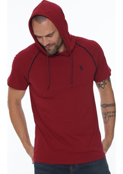 T8570 Kapüşonlu Erkek T-Shirt-Bordo