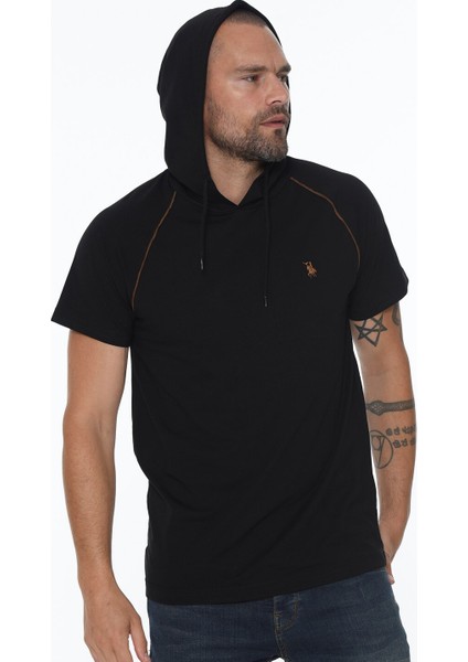 T8570 Kapüşonlu Erkek T-Shirt-Siyah