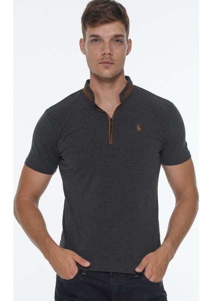 T8571 Fermuarlı Erkek T-Shirt-Antrasit