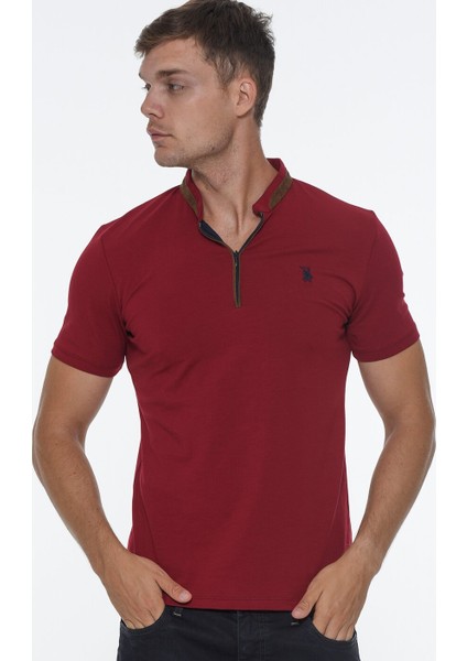 T8571 Fermuarlı Erkek T-Shirt-Bordo