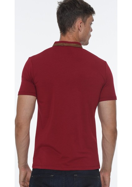 T8571 Fermuarlı Erkek T-Shirt-Bordo