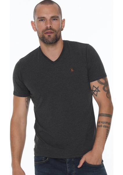Üçlü Set T8568 V Yaka Erkek T-Shirt-Antrasit