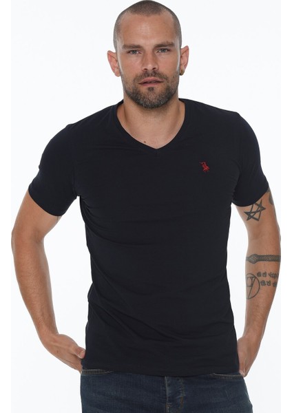 Üçlü Set T8568 V Yaka Erkek T-Shirt-Antrasit-Beyaz-Lacivert