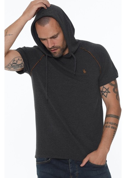 Üçlü Set T8570 Kapüşonlu Erkek T-Shirt-Antrasit