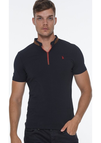 Üçlü Set T8571 Fermuarlı Erkek T-Shirt-Lacivert