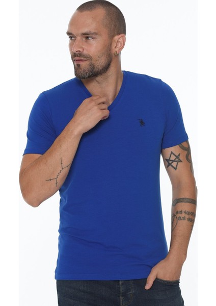 Yedili Set T8568 V Yaka Erkek T-Shirt-Siyah-Lacivert-Beyaz-Gri-Saks-Antrasit-Bordo