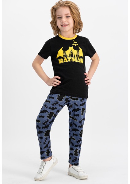 Lisanslı Siyah Kısa Kollu Erkek Çocuk Pijama Takımı