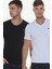 İkili Set T8568 V Yaka Erkek T-Shirt-Beyaz-Siyah 1