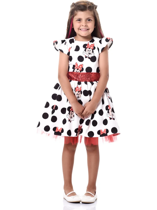 Eylül Elif Butik Kız Çocuk Beyaz Minnie Mouse Elbise