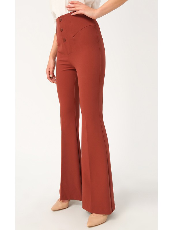 Miss Poem Kadin Kirmizi Yuksek Bel Ispanyol Paca Pantolon 19k0144594 Trendyol