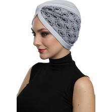 ELYSIANfidan Çapraz Buklet Gri-Lacivert Hazır Türban Tesettür Bone