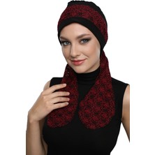 Fidan Bone Buklet Bandana Bağlamalı Siyah Bordo Hazır Türban Tesettür Bone