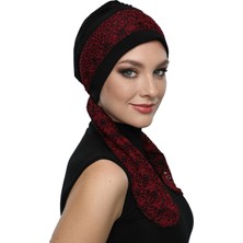 Fidan Bone Buklet Bandana Bağlamalı Siyah Bordo Hazır Türban Tesettür Bone