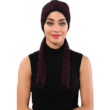 Fidan Bone Buklet Bandana Bağlamalı Siyah Mor Hazır Türban Tesettür Bone
