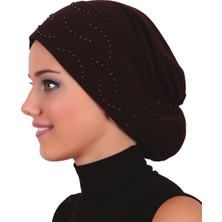 ELYSIANfidan Topuzlu Kahve Hazır Türban Tesettür Bone