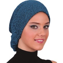 ELYSIANfidan Topuzlu Brokar Petrol Hazır Türban Tesettür Bone