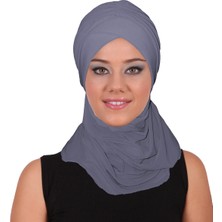 Fidan Bone Kardelen Atkılı Koyu Gri Hazır Türban Tesettür Bone