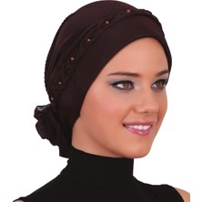 ELYSIANfidan Plise Burgulu Kahve Hazır Türban Tesettür Bone