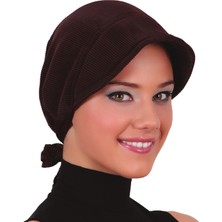 ELYSIANfidan Plise Şapka Kahve Hazır Türban Tesettür Bone